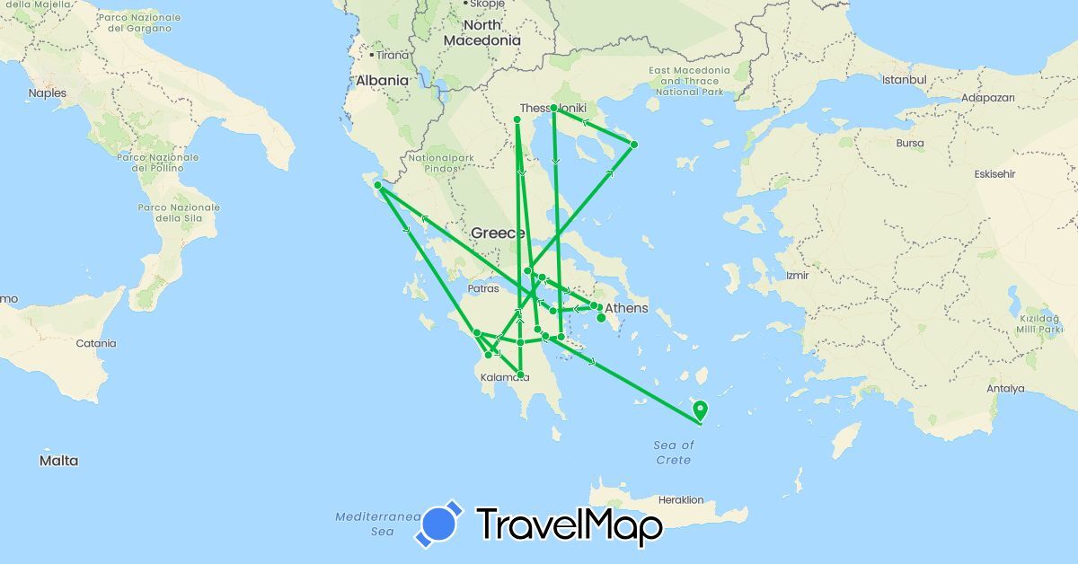 TravelMap itinerary: bus, hiking in Greece (Europe)